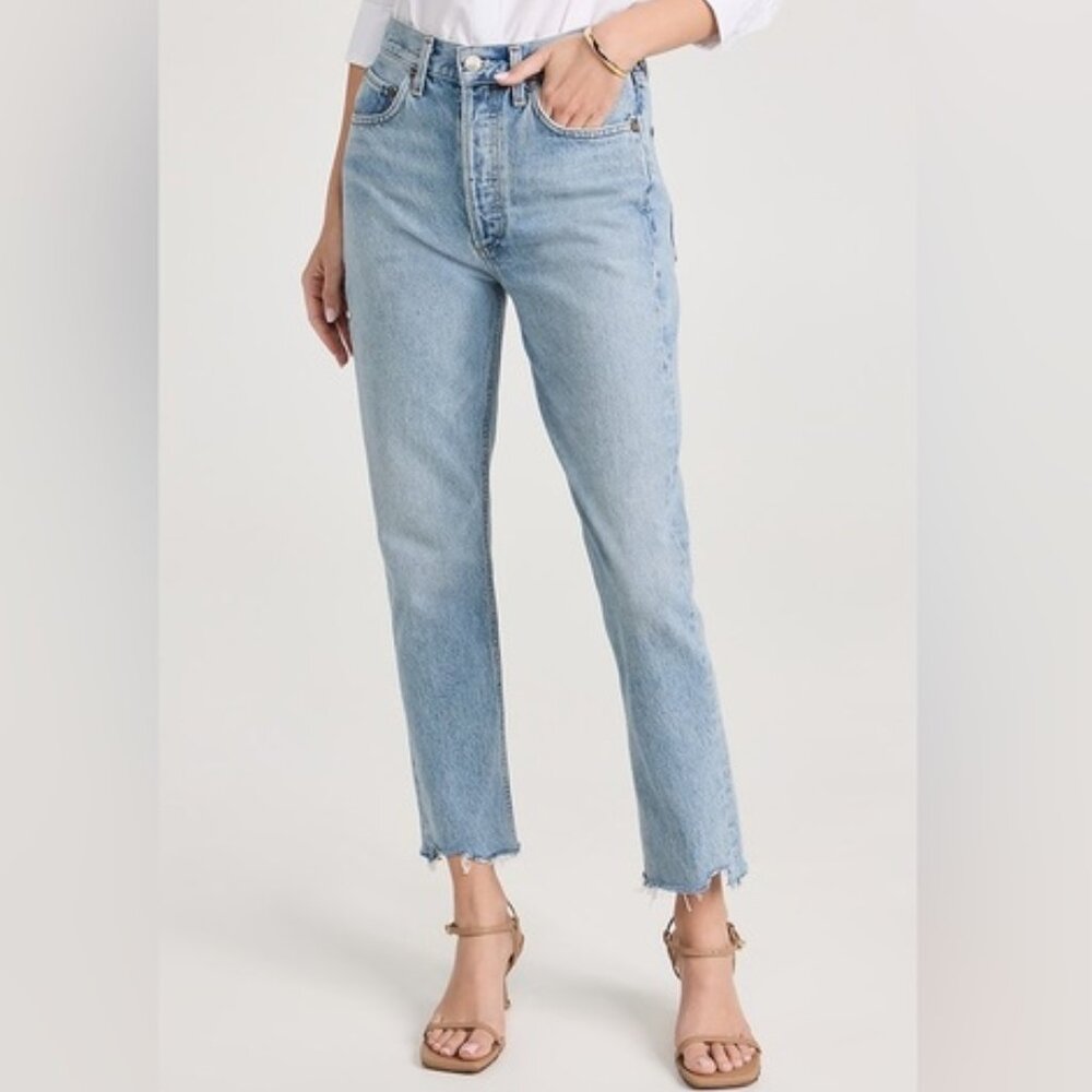 Agolde Riley Crop Jeans Women's Size 24 Raw Hem Stretch Denim Button Fly